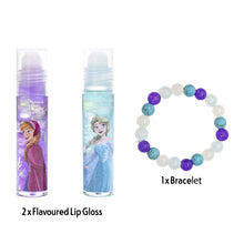 Load image into Gallery viewer, Disney Frozen Bracelet w 2pc Lip Gloss Watermelon and Grapes Flavor Non Toxic – Plant Based Makeup Toys for Kids Ages 3 years and Up