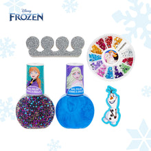 Load image into Gallery viewer, Disney Frozen Nail Polish Kit with Nail File and Toe Spacer – Water Based Makeup Toys for Kids Ages 3 years and Up