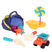 Load image into Gallery viewer, B. Toys Summer Medium Bucket Set- Navy Sand Digging Tool Set