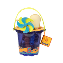Load image into Gallery viewer, B. Toys Summer Medium Bucket Set- Navy Sand Digging Tool Set