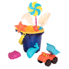 Load image into Gallery viewer, B. Toys Summer Medium Bucket Set- Navy Sand Digging Tool Set