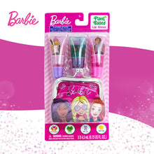 Load image into Gallery viewer, Barbie 3pc Flavoured Lip Gloss Tube with free Coin Purse Bag Non Toxic – Plant Based Makeup Toys for Kids Ages 3 and Up
