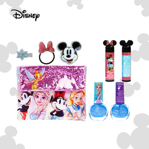 Disney 100 Cosmetic Set Lip Balm and Nail Polish with Mirror and Free Bag Non Toxic – Plant Based Makeup Toys for Kids Ages 3 years and Up