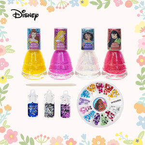 Disney Princess 4pc Nail Polish with Nail Art Kit Non Toxic – Plant Based Makeup Toys for Kids Ages 3 years and Up