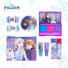 Load image into Gallery viewer, Disney Frozen Beauty Kit Compact Lip Gloss Lip Balm Nail Set with Mirror and Bag Non Toxic – Plant Based Makeup Toys for Kids Ages 3 years and Up
