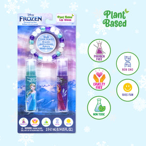 Disney Frozen Bracelet w 2pc Lip Gloss Watermelon and Grapes Flavor Non Toxic – Plant Based Makeup Toys for Kids Ages 3 years and Up