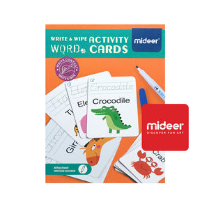 MiDeer Activity Cards - Educational Write & Wipe Word Cards - Animals with Marker and Eraser