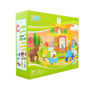 HPD Building Blocks 43 pc Set Farm Themed - The Horse is Upset - Chicken, Horse, Farmer, Goat & More!