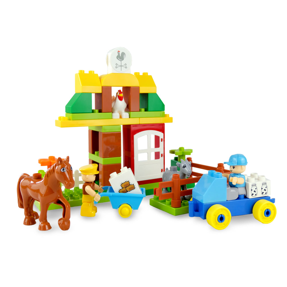 HPD Building Blocks 43 pc Set Farm Themed - The Horse is Upset - Chicken, Horse, Farmer, Goat & More!