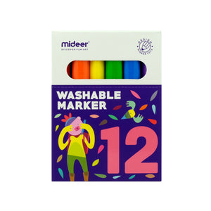 MiDeer 12 pc Washable Marker - High Quality Easy to Wash Mass-Storage Markers for Kids - 3 yrs & Up