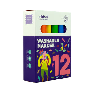 MiDeer 12 pc Washable Marker - High Quality Easy to Wash Mass-Storage Markers for Kids - 3 yrs & Up