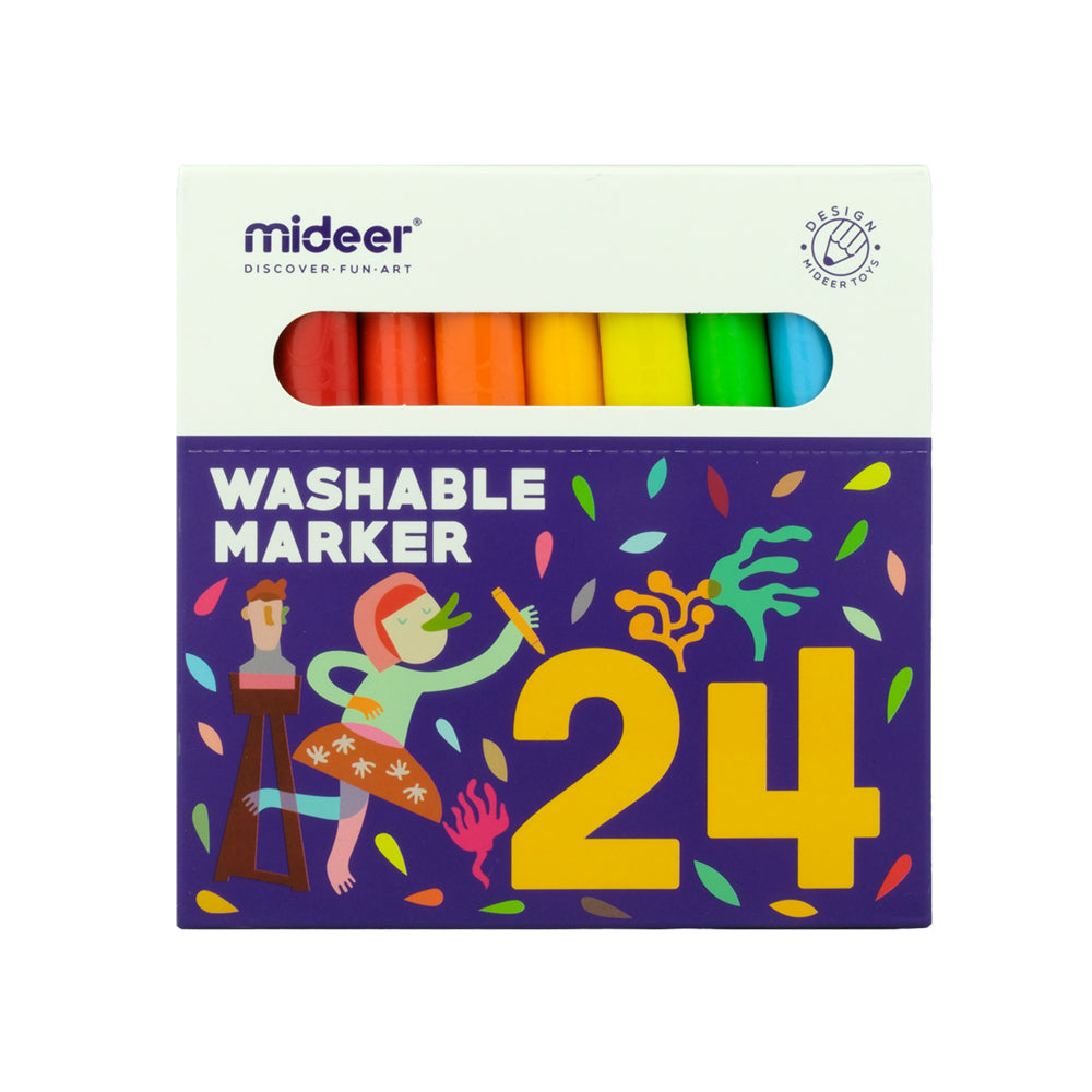 MiDeer 24 pc  Washable Marker - High Quality Easy to Wash Mass-Storage Markers for Kids - 3 yrs & Up