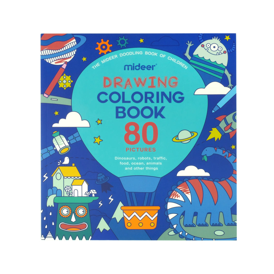 MiDeer 80 Pictures Drawing Coloring Book (Blue) - Doodling Book for Kids - Dinosaurs, Robot, Animals