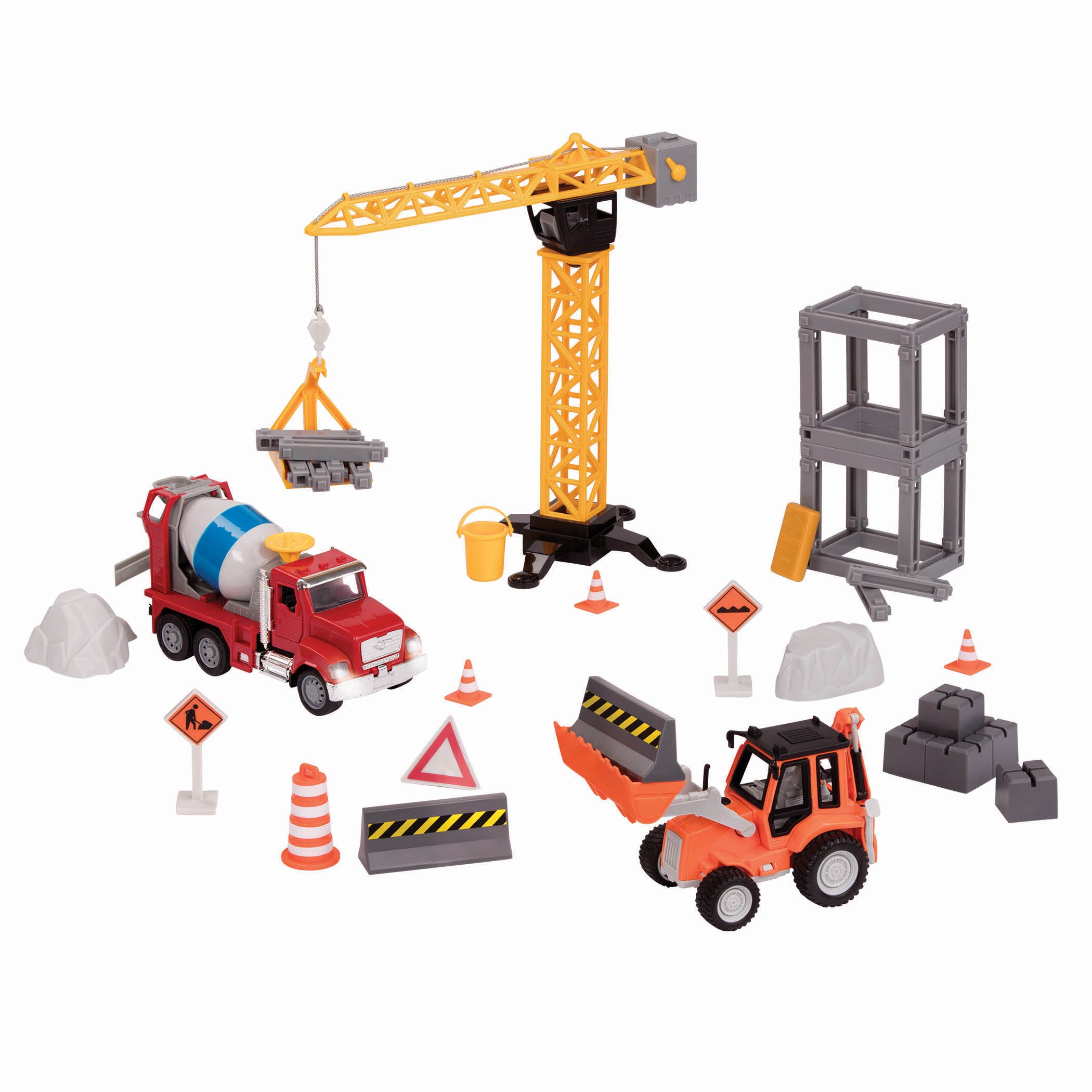 Crane Construction Vehicles for kids with Blippi toy Flatbed Truck